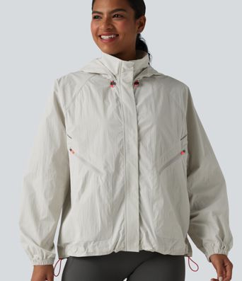 Water Repellent Reflective Hooded Long Sleeve Running Windbreaker Jacket with Pockets