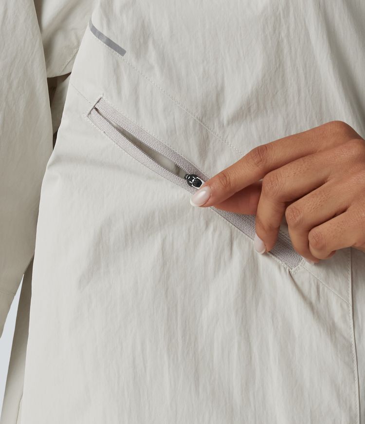 Water Repellent Reflective Hooded Long Sleeve Running Windbreaker Jacket with Pockets