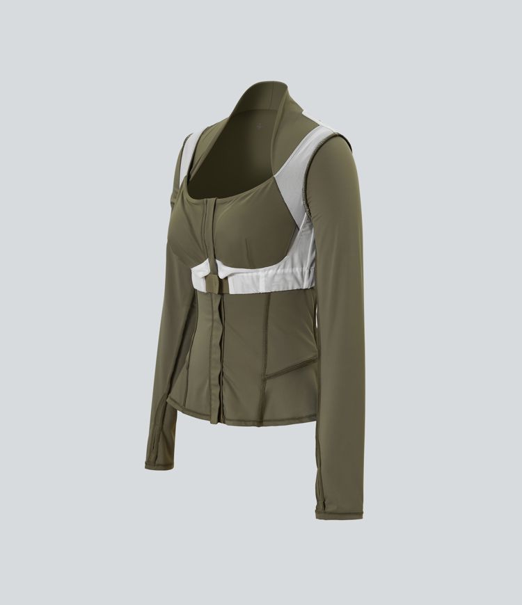 Veste yoga push-up zippée à manches longues avec passants pouces et ourlet à volants Halara UltraSculpt™