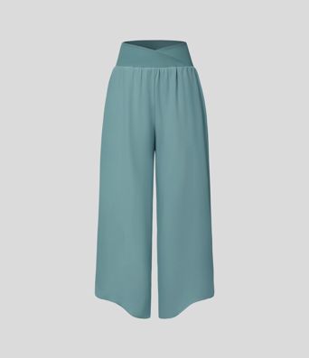 Breezeful™ Pantalon Fluide Vacances Séchage Rapide Taille Haute Croisée Poches Latérales Plissées Fente