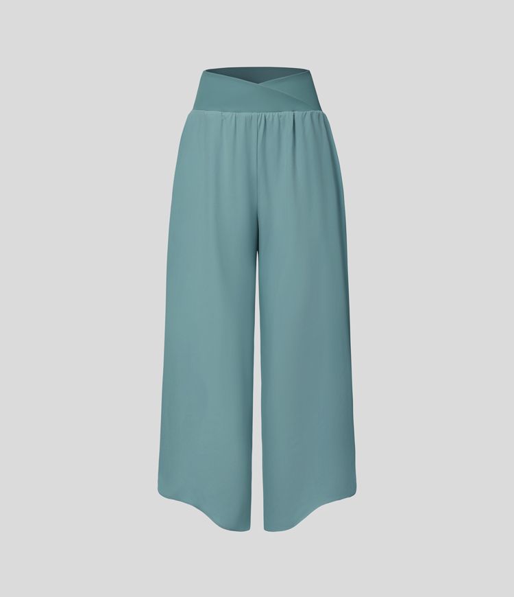 Breezeful™ Pantalon Fluide Vacances Séchage Rapide Taille Haute Croisée Poches Latérales Plissées Fente