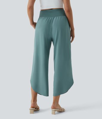 Breezeful™ Pantalon Fluide Vacances Séchage Rapide Taille Haute Croisée Poches Latérales Plissées Fente