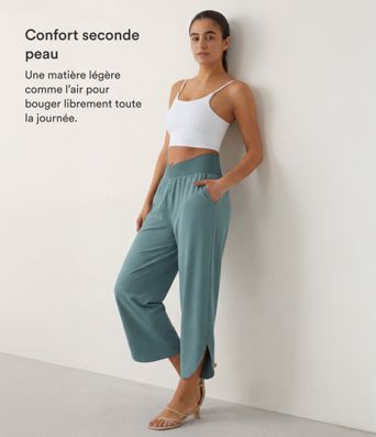 Breezeful™ Pantalon Fluide Vacances Séchage Rapide Taille Haute Croisée Poches Latérales Plissées Fente