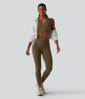 Softlyzero™ Airy - Verkürztes Yoga-Tanktop mit V-Ausschnitt, Racerback, integriertem BH, Cool-Touch und überkreuztem Saum - UPF50+
