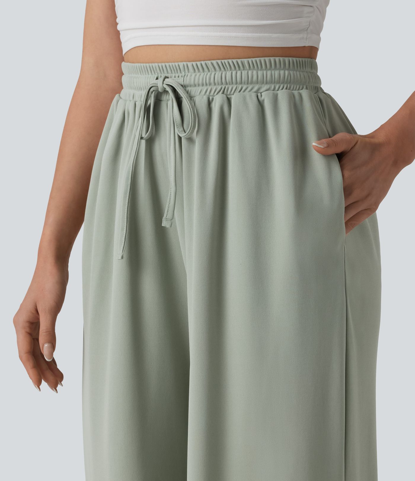High Waisted Drawstring Baggy Pants with Pockets