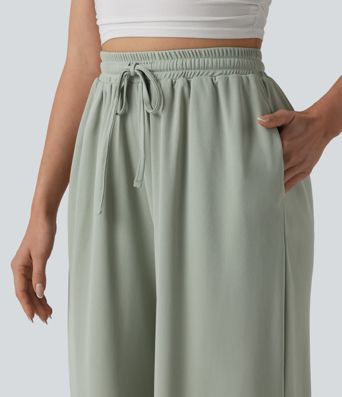 High Waisted Drawstring Baggy Pants with Pockets