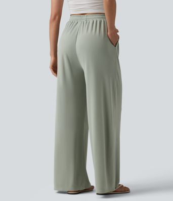 High Waisted Drawstring Baggy Pants with Pockets