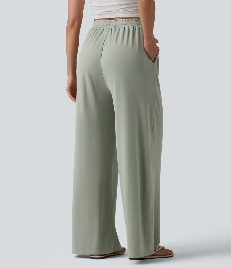 High Waisted Drawstring Baggy Pants with Pockets