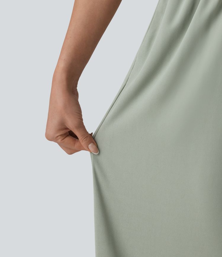 High Waisted Drawstring Baggy Pants with Pockets