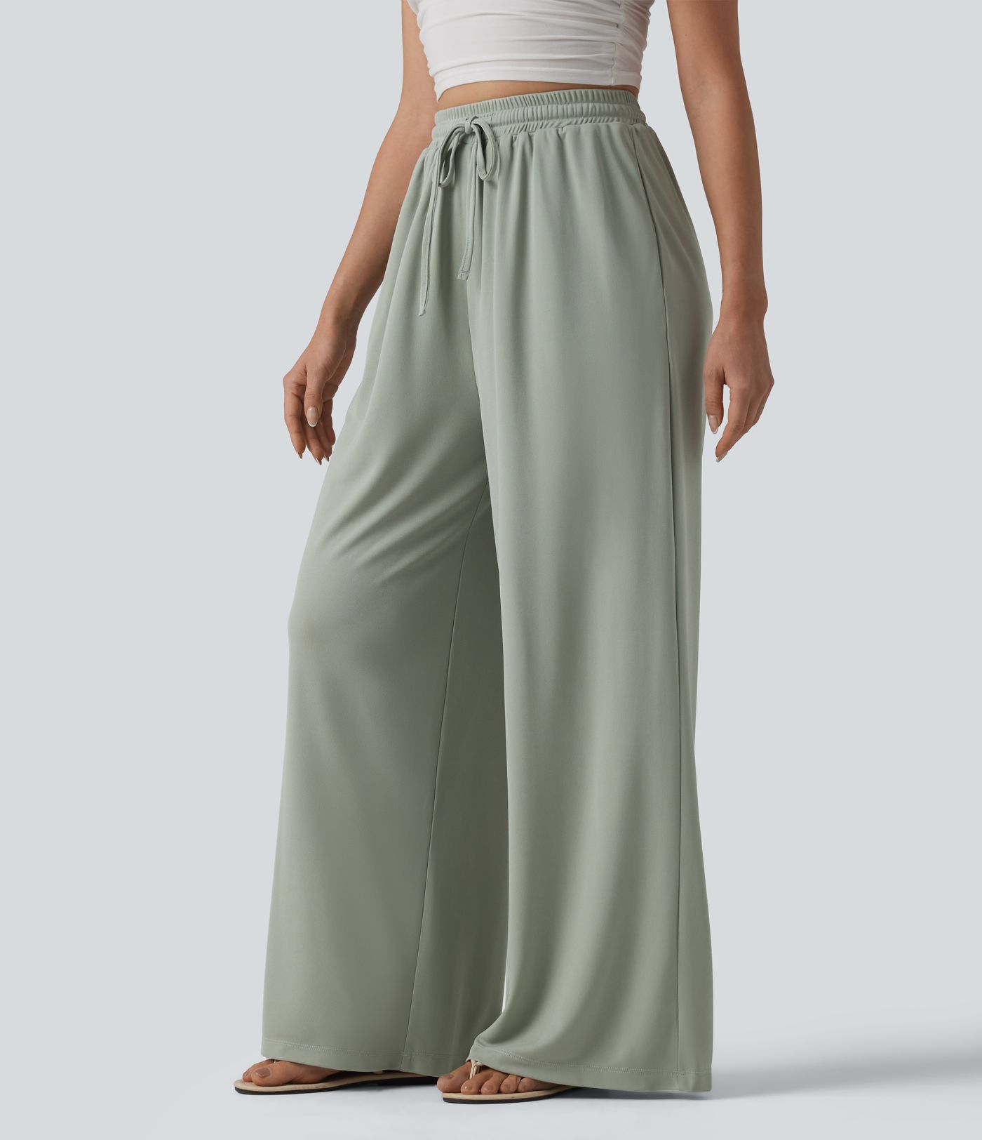 High Waisted Drawstring Baggy Pants with Pockets