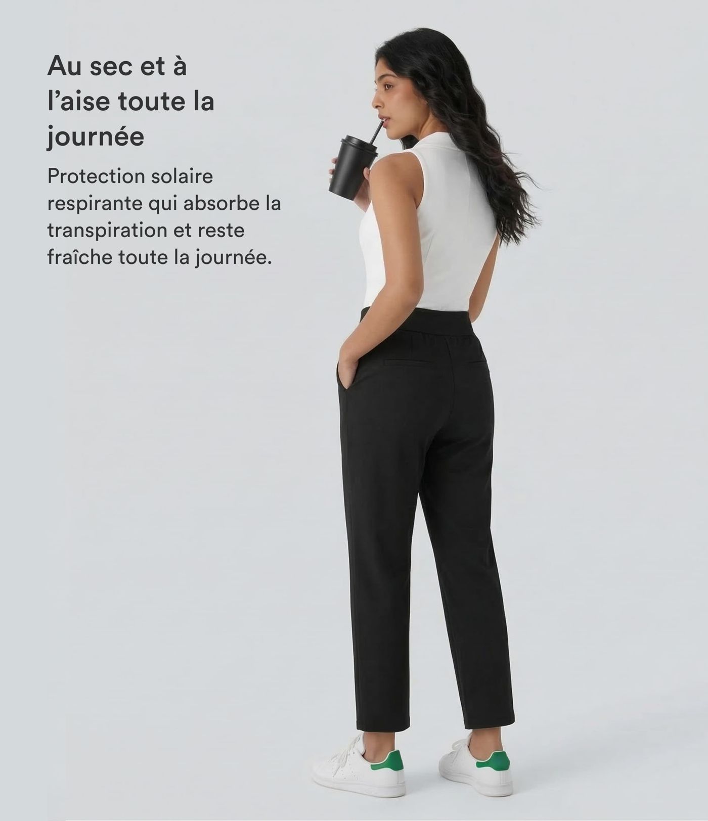 Pantalon de golf séchage rapide, taille mi-haute, avec poches et poche tee, UPF40+