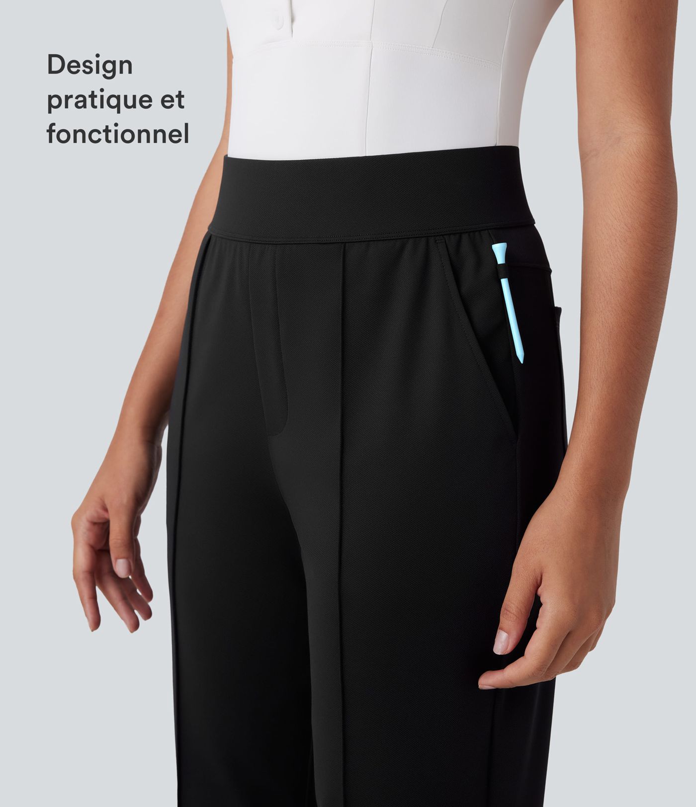 Pantalon de golf séchage rapide, taille mi-haute, avec poches et poche tee, UPF40+