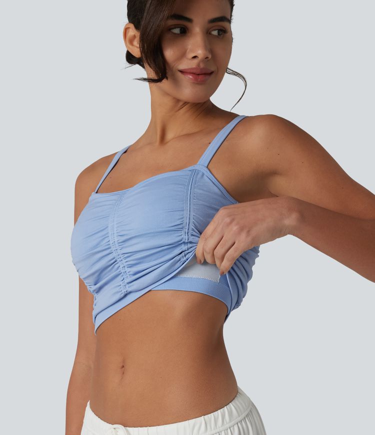 OneForm Seamless Flow Caraco de yoga crop froncé à dos croisé avec brassière intégrée sans couture OneForm Seamless Flow Caraco de yoga crop froncé à dos croisé avec brassière intégrée sans couture