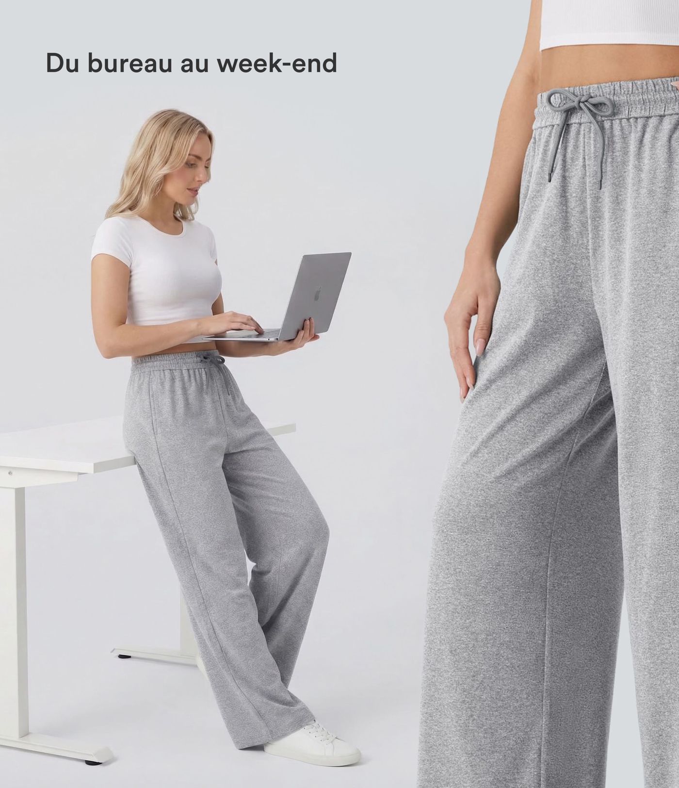Wide-leg, casual, high-waisted trousers with drawstring and side pockets