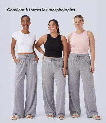 Wide-leg, casual, high-waisted trousers with drawstring and side pockets