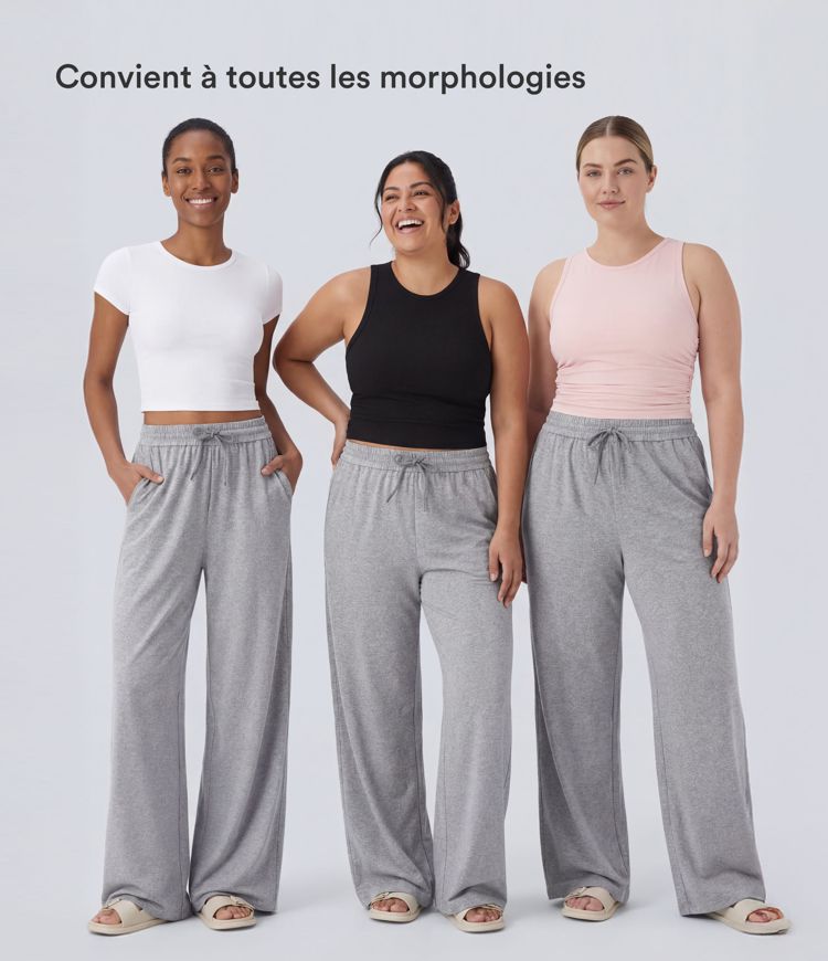 Wide-leg, casual, high-waisted trousers with drawstring and side pockets