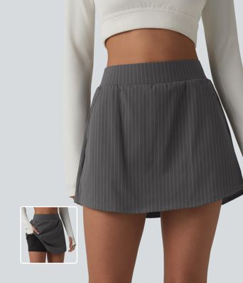 2-in-1 sports mini skirt with mid-rise waist and multiple pockets