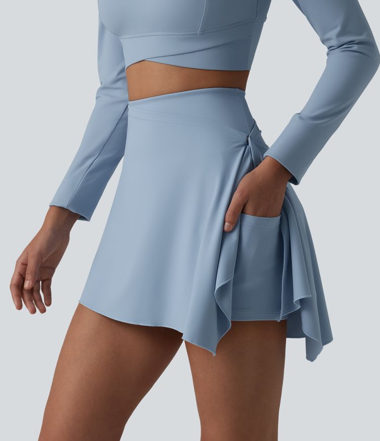 Jupe de yoga mini 2 pièces taille haute gainante avec poches