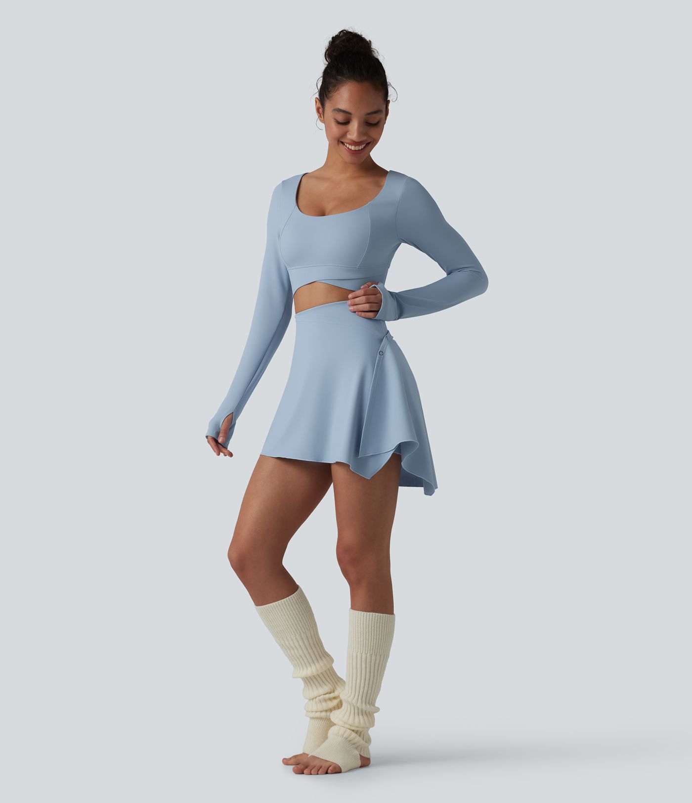 Jupe de yoga mini 2 pièces taille haute gainante avec poches