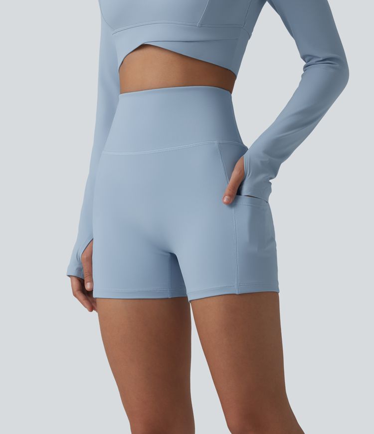 Jupe de yoga mini 2 pièces taille haute gainante avec poches