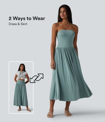 Fließendes, gerafftes Midikleid mit Tube-Top