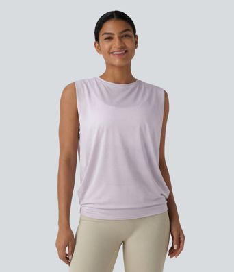 Round Neck Ruched Workout Tank Top