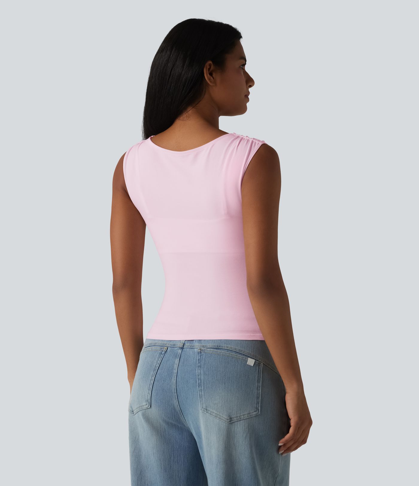 Lässiges, ärmelloses Top aus Baumwolle mit Wasserfallausschnitt und integriertem BH - B-DD Cups