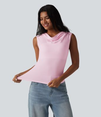 Lässiges, ärmelloses Top aus Baumwolle mit Wasserfallausschnitt und integriertem BH - B-DD Cups