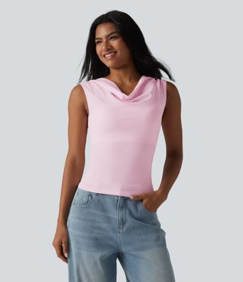 Lässiges, ärmelloses Top aus Baumwolle mit Wasserfallausschnitt und integriertem BH - B-DD Cups