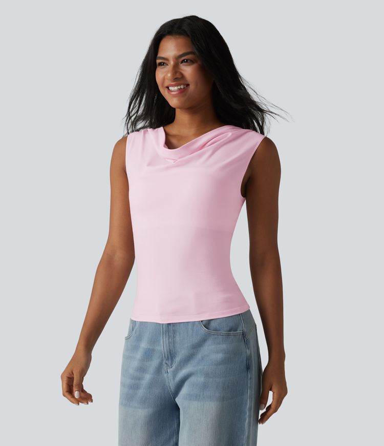 Lässiges, ärmelloses Top aus Baumwolle mit Wasserfallausschnitt und integriertem BH - B-DD Cups