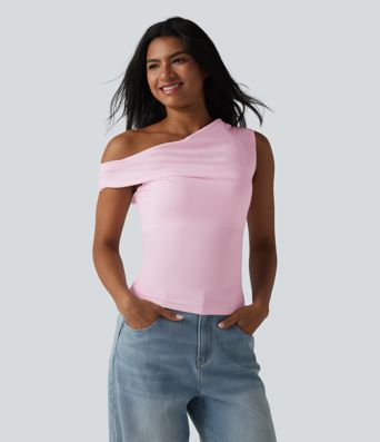 Lässiges, ärmelloses Top aus Baumwolle mit Wasserfallausschnitt und integriertem BH - B-DD Cups