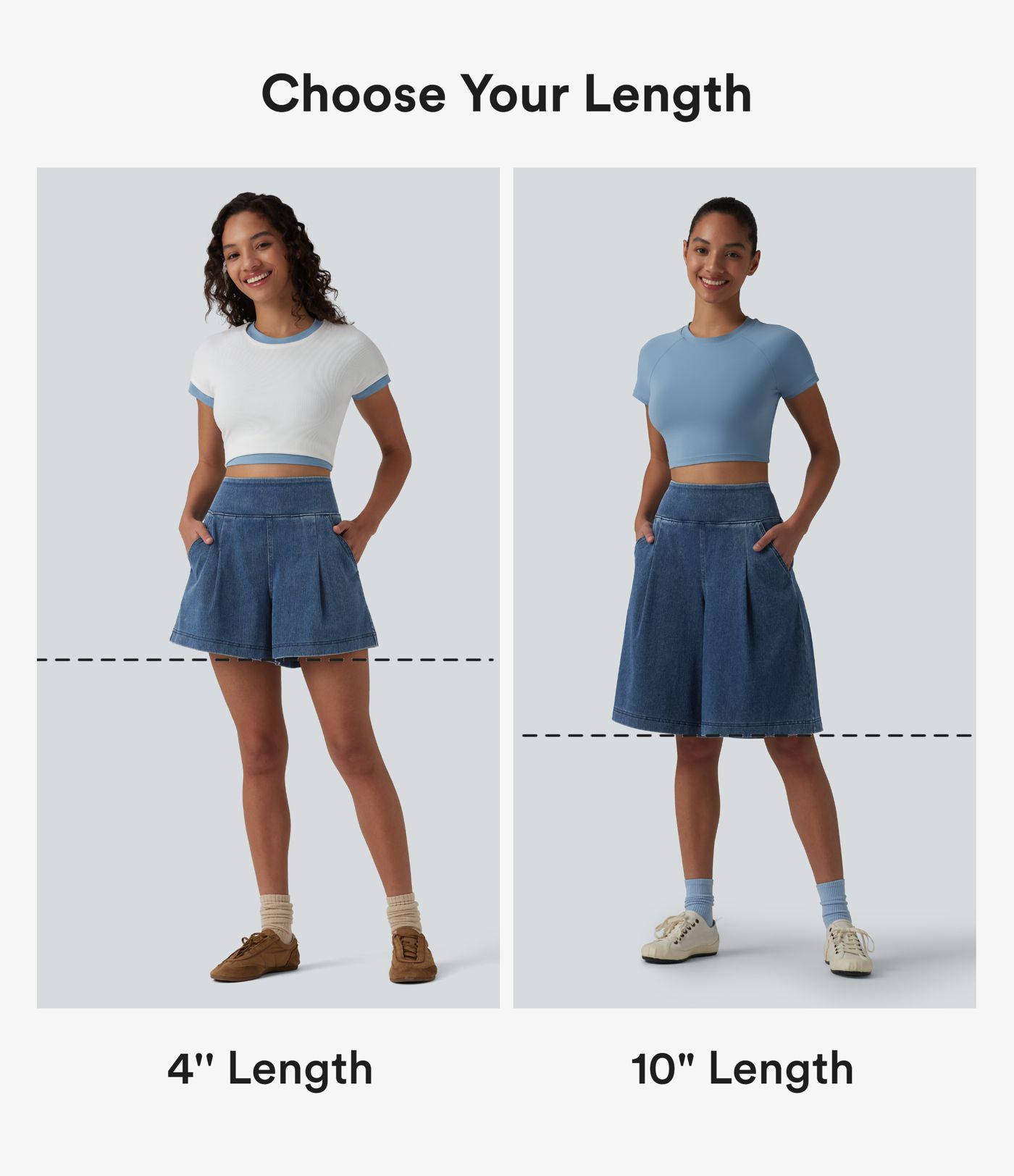 Halara Flex™ - Lässige Baggy-Shorts aus verwaschenem Denim mit hohem Bund und mehreren Taschen - 25,6 cm