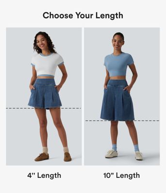 Halara Flex™ - Lässige Baggy-Shorts aus verwaschenem Denim mit hohem Bund und mehreren Taschen - 25,6 cm