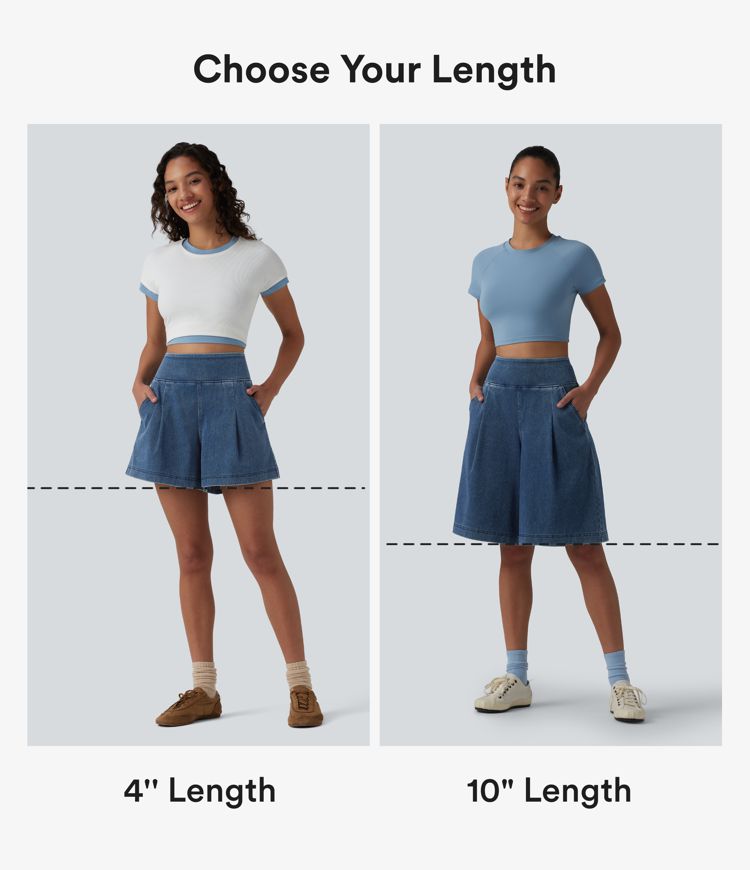 Halara Flex™ - Lässige Baggy-Shorts aus verwaschenem Denim mit hohem Bund und mehreren Taschen - 25,6 cm