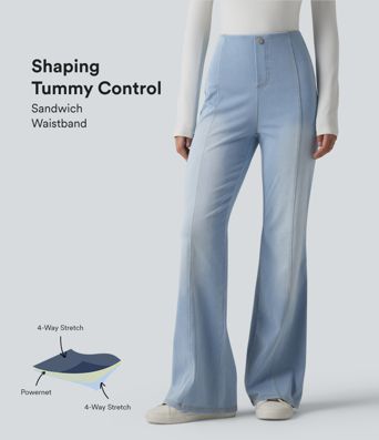 Halara Flex™ - Lässige Flare-Jeans mit hohem Bund, Seitentaschen und Bauchkontrolle