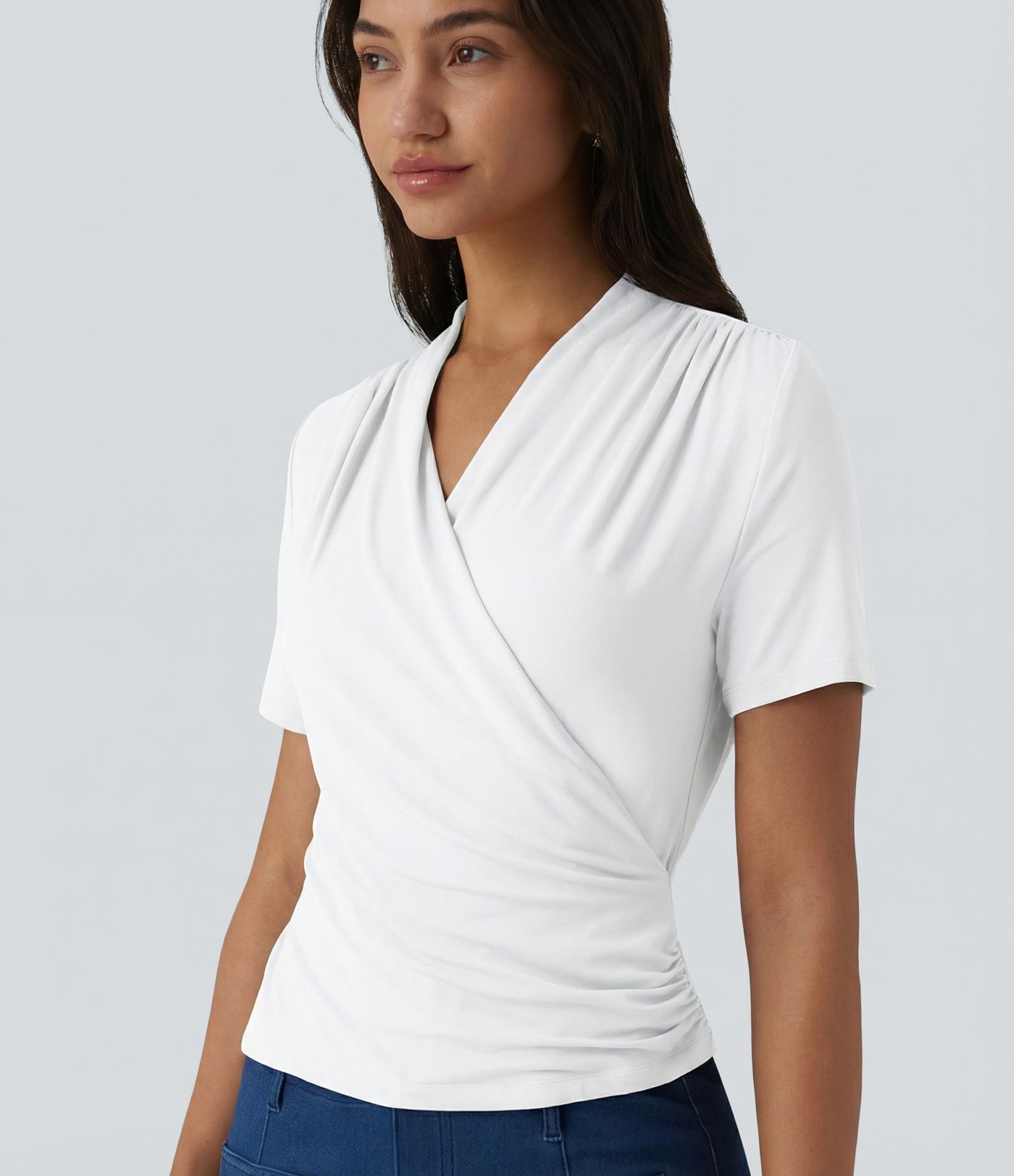 V Neck Short Sleeve Work Blouse