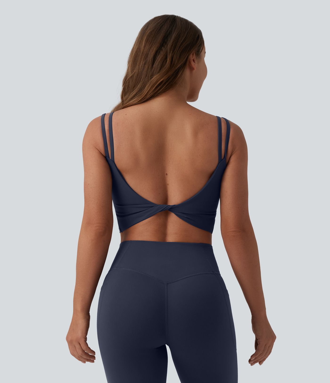 Halara UltraSculpt™ Double Straps Twisted Backless Cropped Built-in Bra Yoga Tank Top DD-F Cups