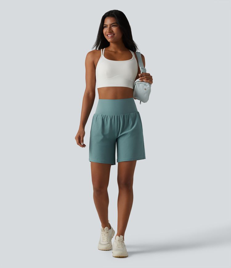 Super High Waisted Tummy Control 2-in-1 Quick Dry Yoga Shorts 7'' with Pockets