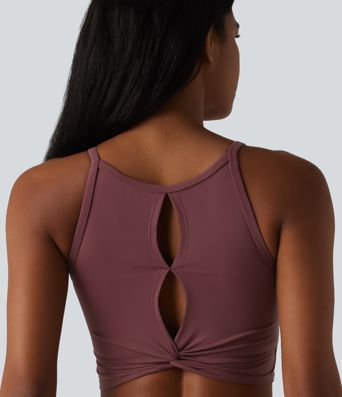 SoftlyZero™ Plush Cut-Out Twisted Back U-Neck Built-in Bra Yoga Tank Top