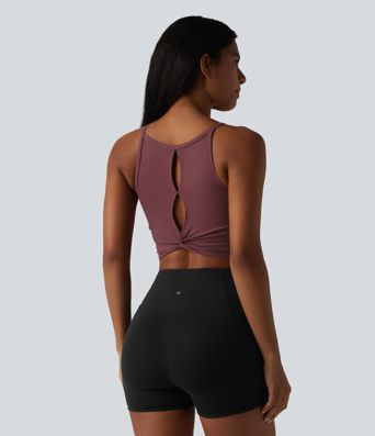 SoftlyZero™ Plush Cut-Out Twisted Back U-Neck Built-in Bra Yoga Tank Top