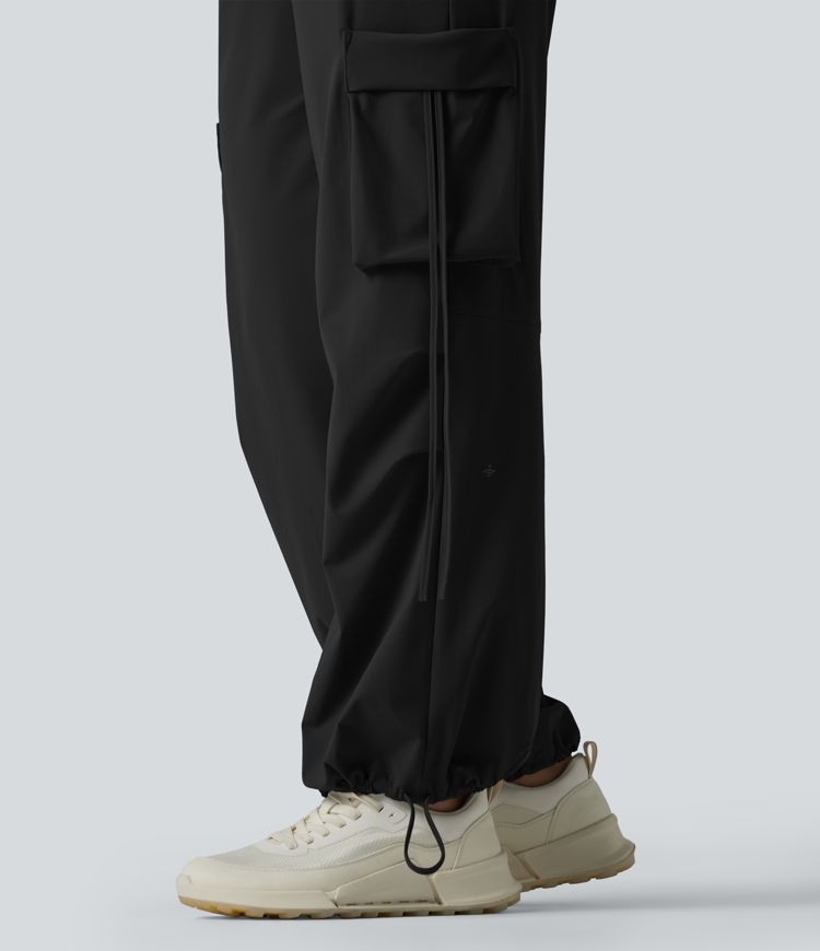 High Waisted Drawstring Wide Leg Quick Dry Cool Touch Workout Cargo Pants with Pockets-UPF40+