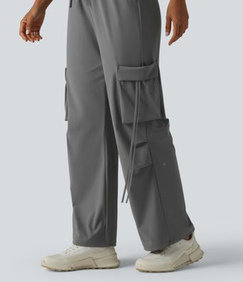 Workout-Cargohose mit hohem Bund, mehreren Taschen, Kordelzug, Cool-Touch und weitem Bein - schnelltrocknend, UPF40+