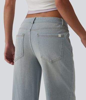 Jean coupe droite décontracté Halara Flex™ taille basse, délavé, avec poches