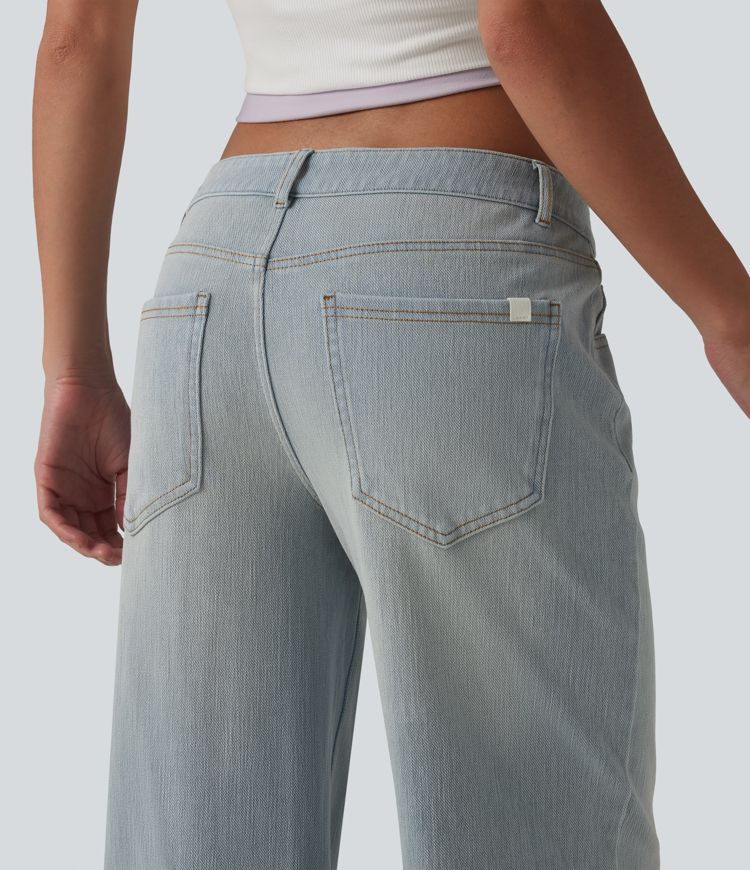 Jean coupe droite décontracté Halara Flex™ taille basse, délavé, avec poches