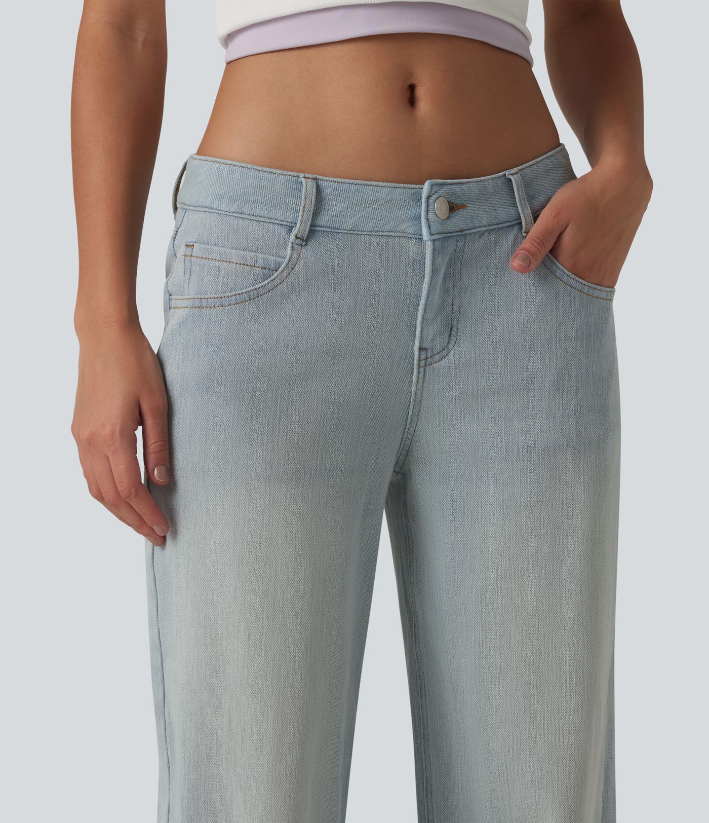 Jean coupe droite décontracté Halara Flex™ taille basse, délavé, avec poches