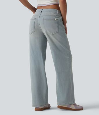 Jean coupe droite décontracté Halara Flex™ taille basse, délavé, avec poches