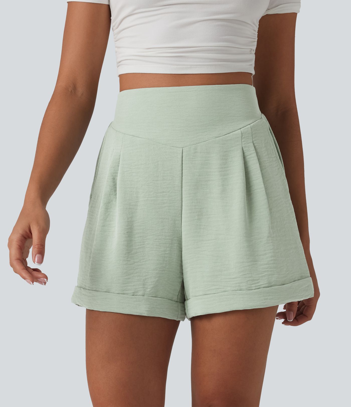 High Waisted Casual Linen-Feel Shorts 4'' with Pockets