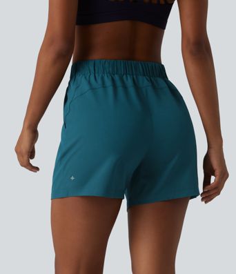 High Waisted Elastic Waistband Drawstring Pleated Yoga Shorts 5" with Pockets High Waisted Elastic Waistband Drawstring Pleated Yoga Shorts 5" with Pockets