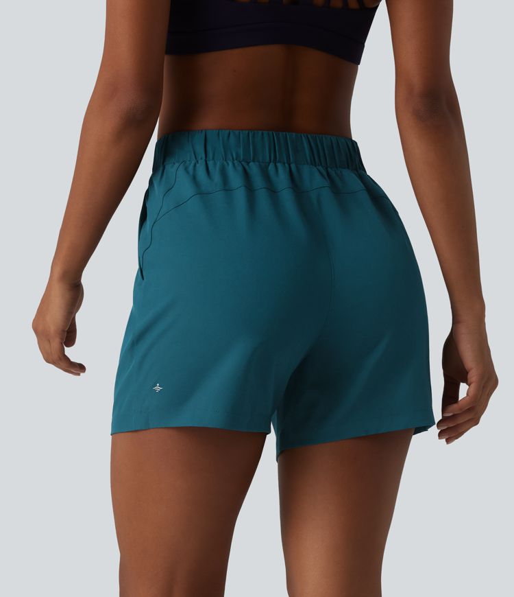 High Waisted Elastic Waistband Drawstring Pleated Yoga Shorts 5" with Pockets High Waisted Elastic Waistband Drawstring Pleated Yoga Shorts 5" with Pockets