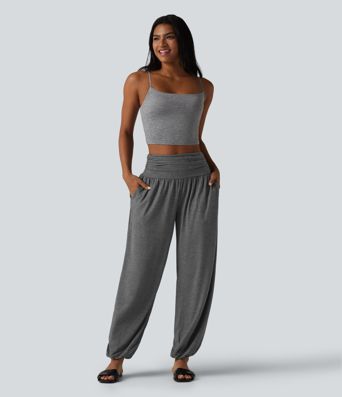 High Waisted Ruched Casual Joggers with Pockets